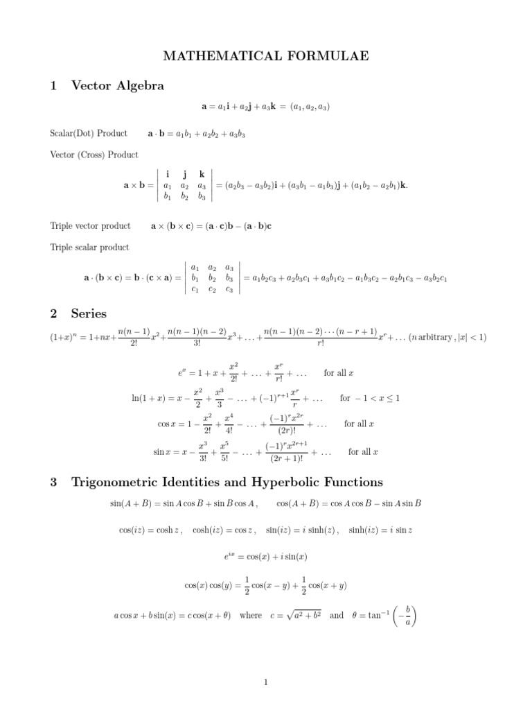 Essential Mathematical Formulae Guide | PDF | Mathematical Analysis ...