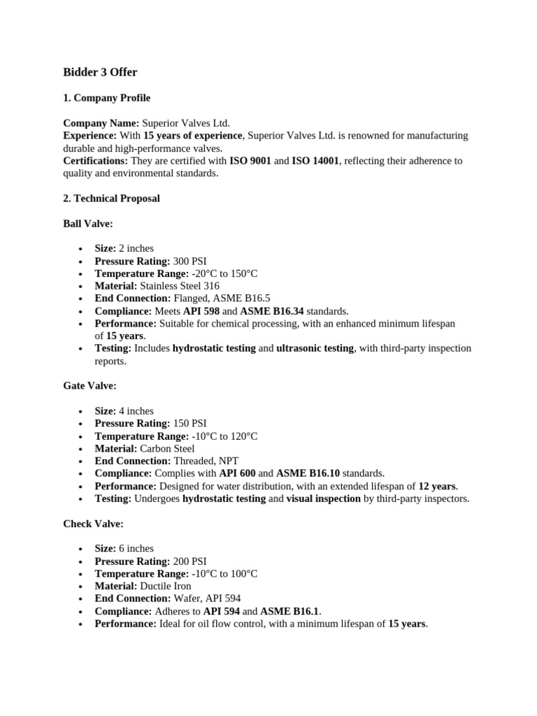 Valve Scope - Bidder 3 Offer | PDF | Valve