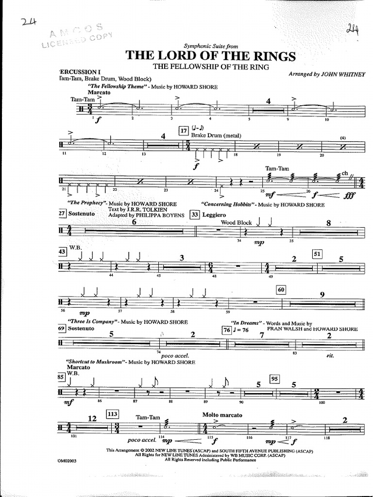 Lord of The Rings - Percussion | PDF