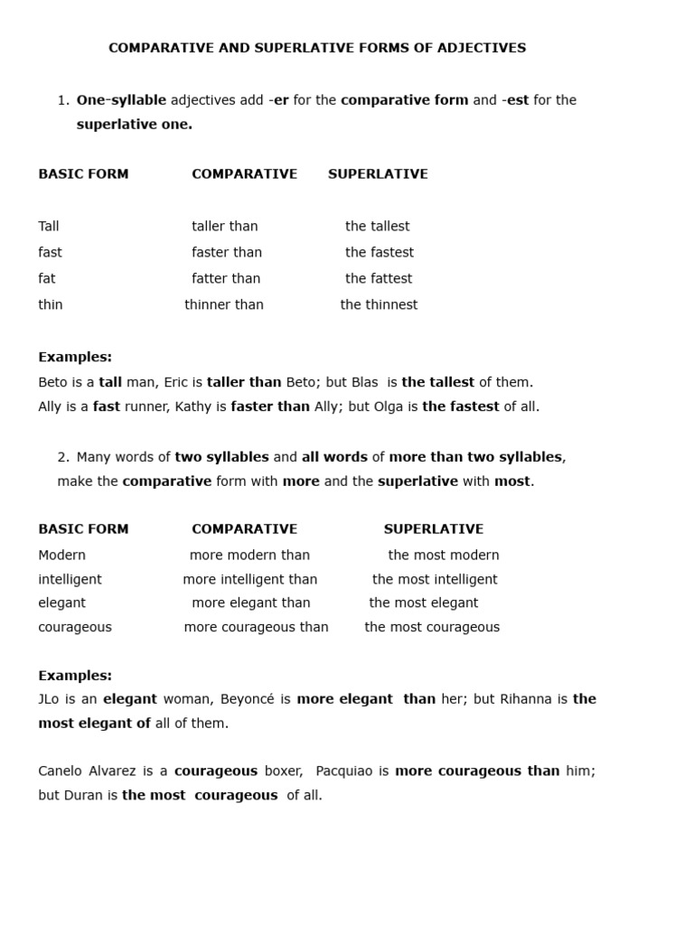 Comparative and Superlative Form of Adjectives PDF