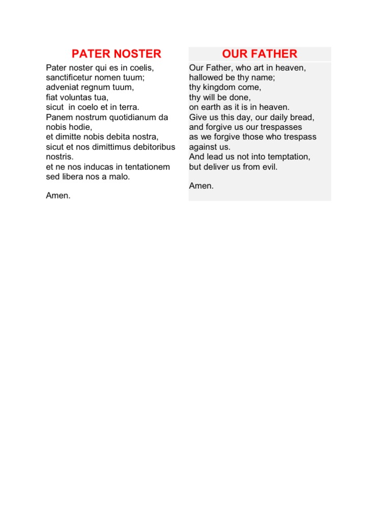 Pater Noster Prayer Text and Translation | PDF