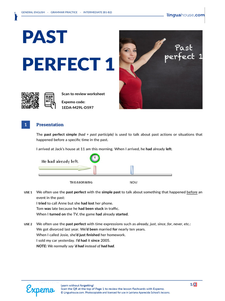 Past Perfect 1 American English Teacher B1 B2 | PDF | Linguistics | Syntax