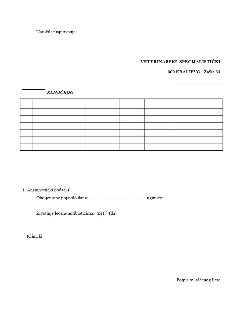 Zahtev Za Ispitivanje Klinickog Materijala OB 040 B | PDF