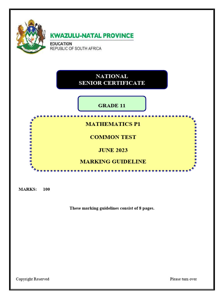 Mathematics p1 GR 11 Memo June 2023 - 064521-1 | PDF | Mathematical ...