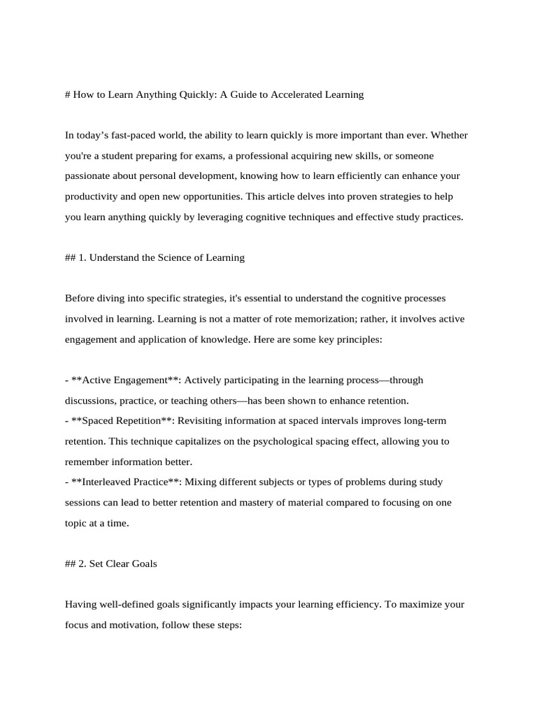 How to learn anything quick pdf learning mindset