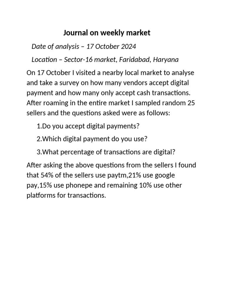 Journal On Weekly Market | PDF