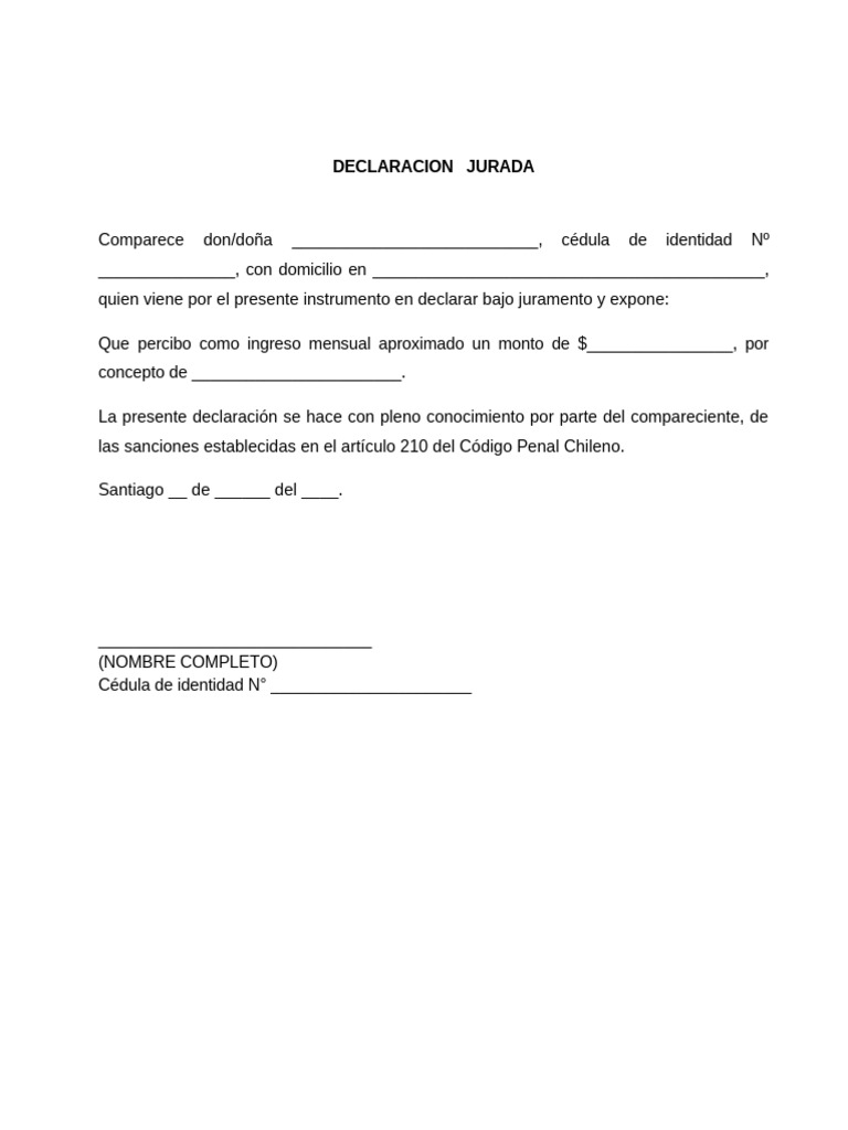 Modelo de Declaración Jurada de Ingresos | PDF
