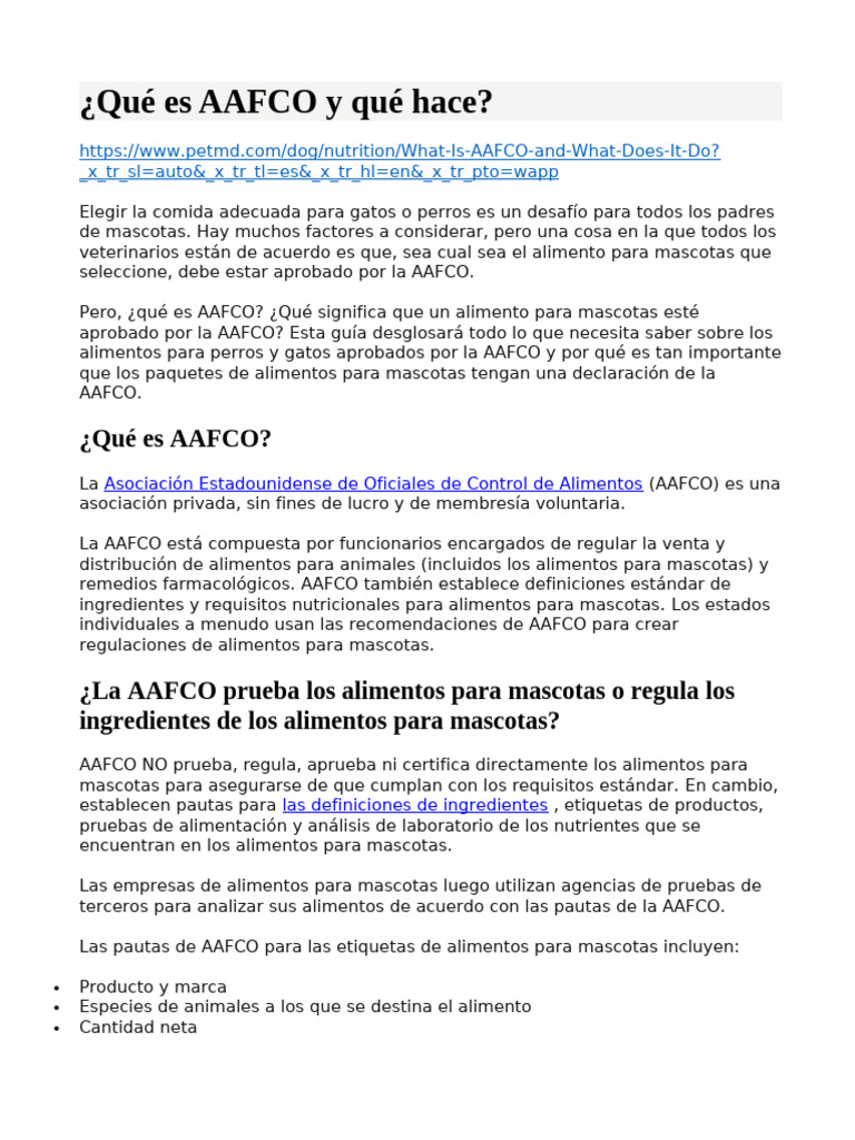 ¿Qué es AAFCO y su importancia? | PDF | Alimentos | Vitamina