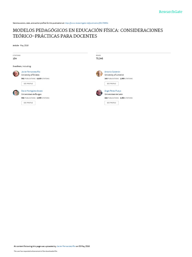 Modelos Pedagógicos en Educación Física | PDF | Aprendizaje | Enseñando