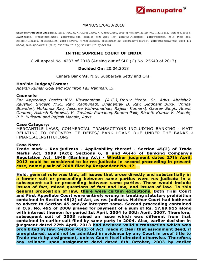 Supreme Court Ruling on Res Judicata | PDF | Assignment (Law) | Lawsuit