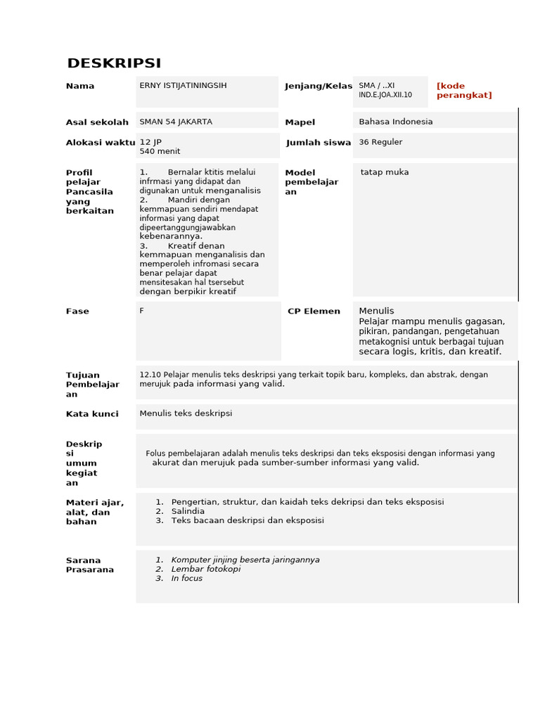 Pembelajaran Menulis Teks Deskripsi | PDF