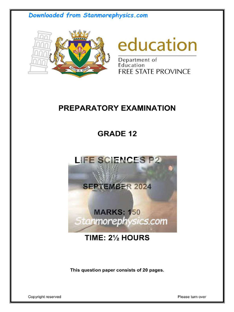 FS Life Sciences Grade 12 September 2024 P2 and Memo | PDF
