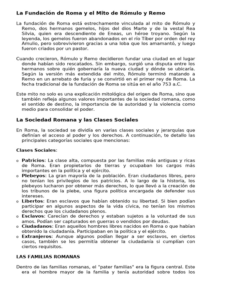 Fundación de Roma: Mito y Sociedad | PDF | Roma antigua | Romulus y Remus