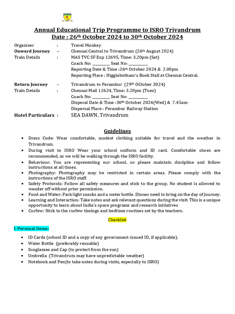 Trip - Guidelines ISROTrivandrum 1 | PDF