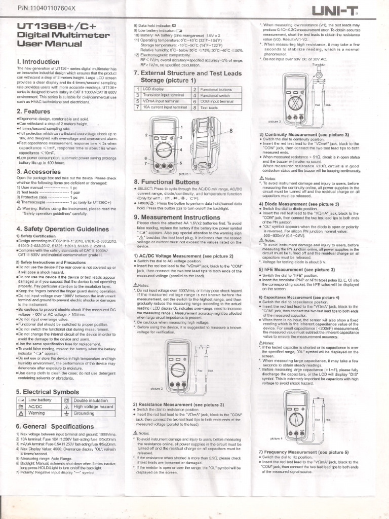 Manual Multimetro Ut136-P1 | PDF