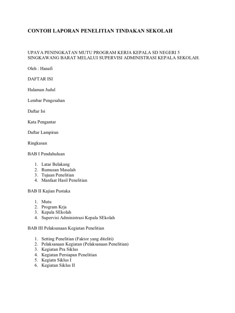 Contoh Laporan Penelitian Tindakan
