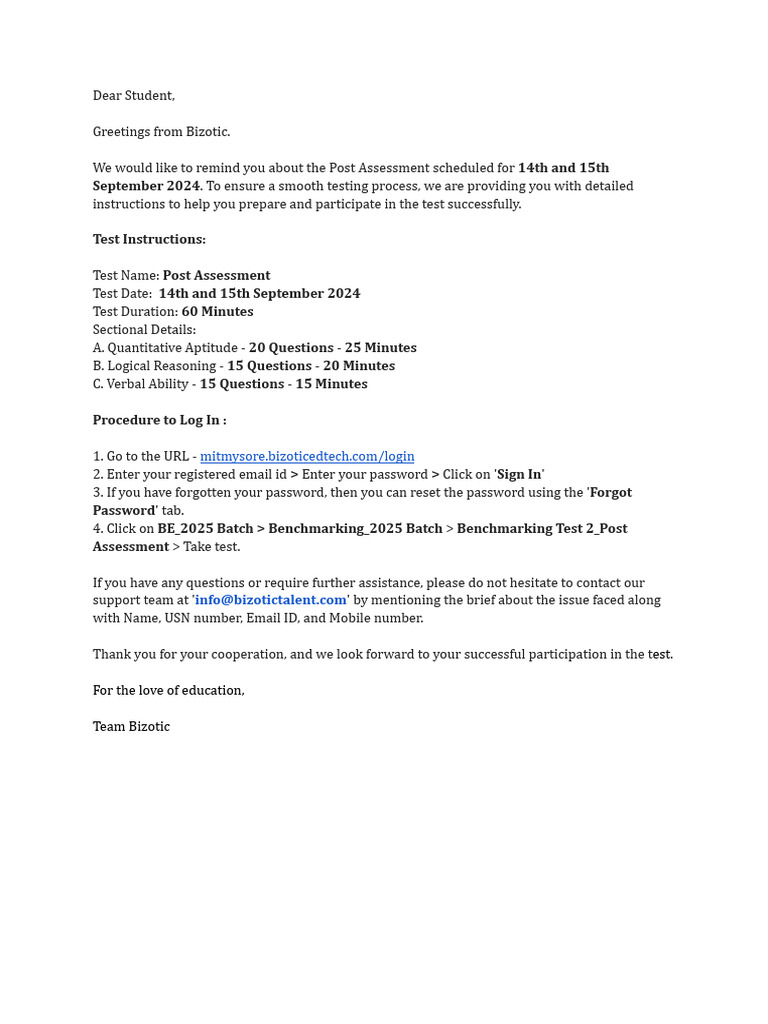 MIT Post Assessment Test Process | PDF