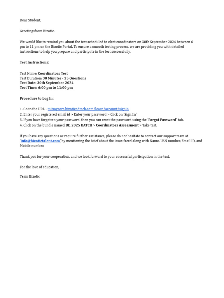 Coordinators Test Instructions and Login | PDF
