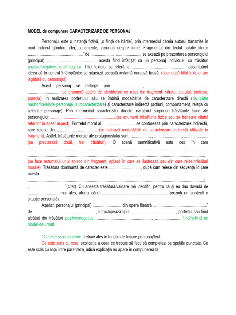 Model de Compunere Caracterizare de Personaj PDF | PDF