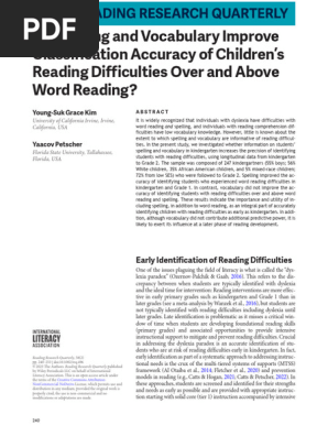 Do Spelling and Vocabulary Improve Classification Accuracy of Children's Reading Difficulties Over and Above Word Reading