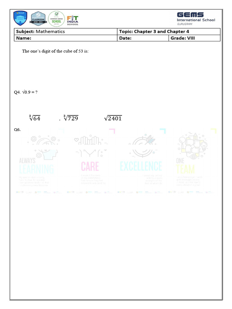 Grade 8-RW3 - Squares and Cubes | PDF