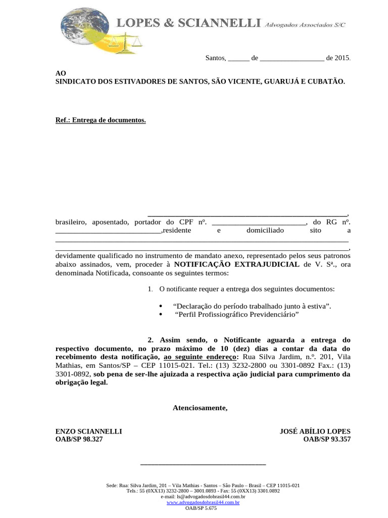 Notificação para Entrega de Documentos | PDF