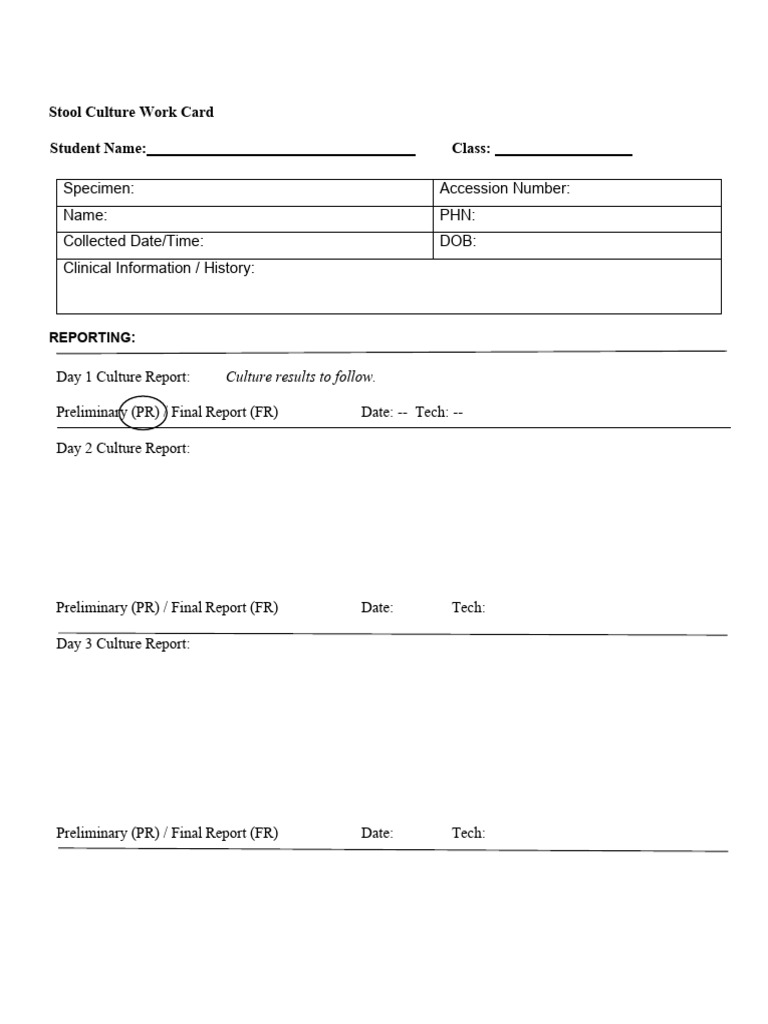 Stool Culture Report Work Card | PDF