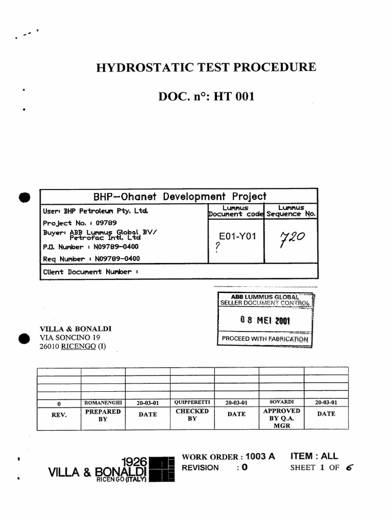 Hydrostatic test procedure pdf
