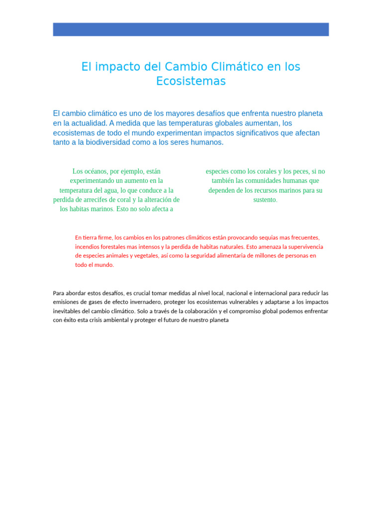 El Impacto Del Cambio Climático en Los Ecosistemas | PDF | Cambio ...