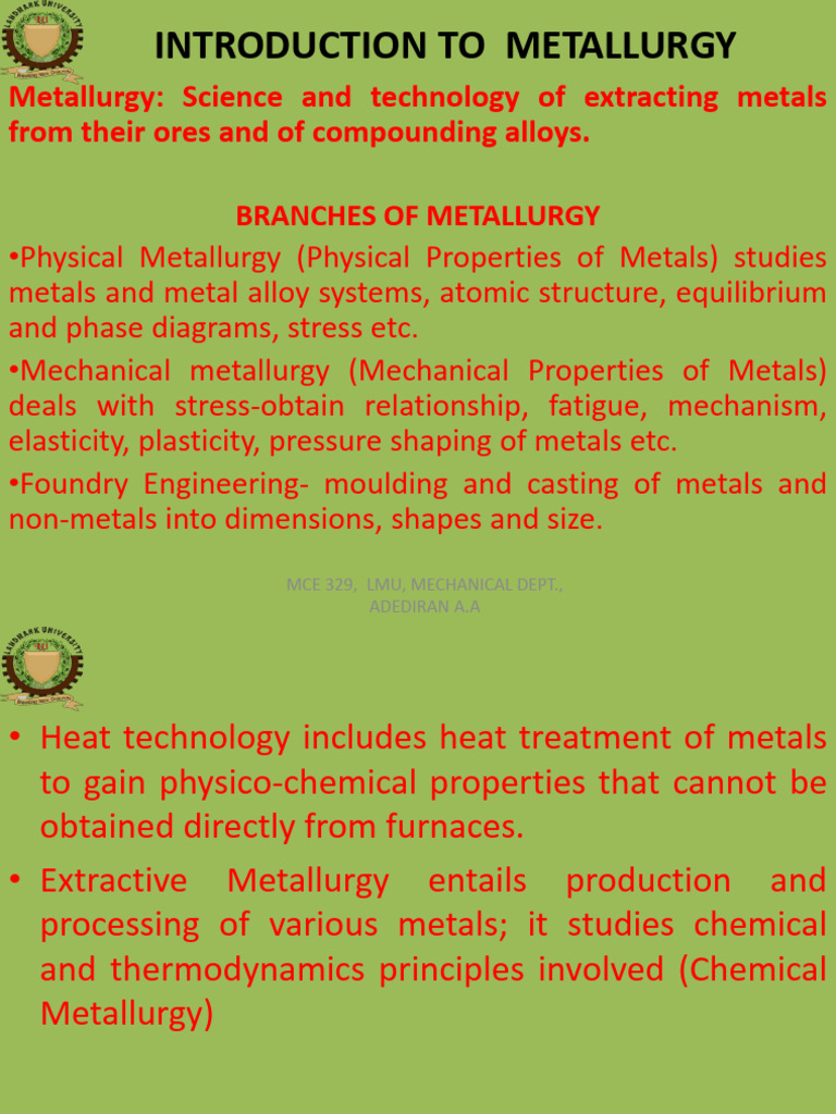 Introduction To Metallurgy | PDF | Iron | Metallurgy