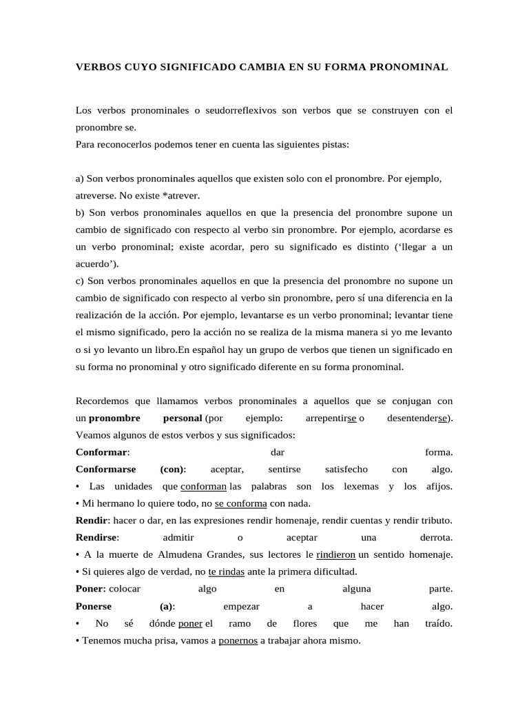 Verbos Pronominales y Sus Significados | PDF | Verbo | Pronombre