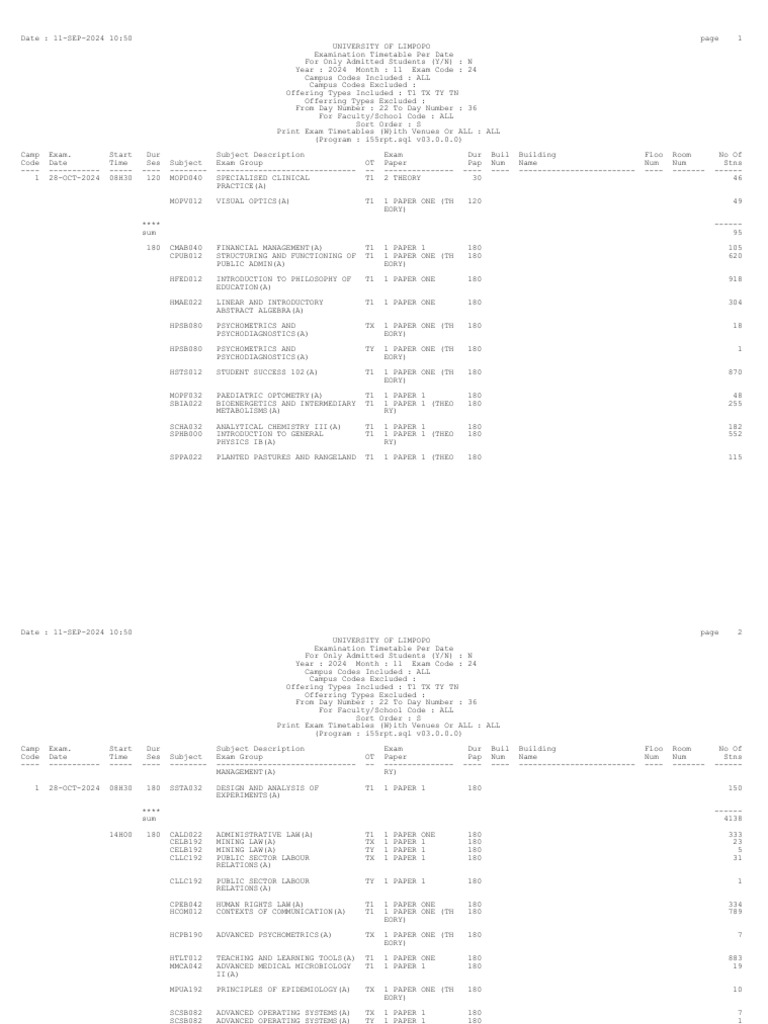 2024 end year revised time table per date pdf