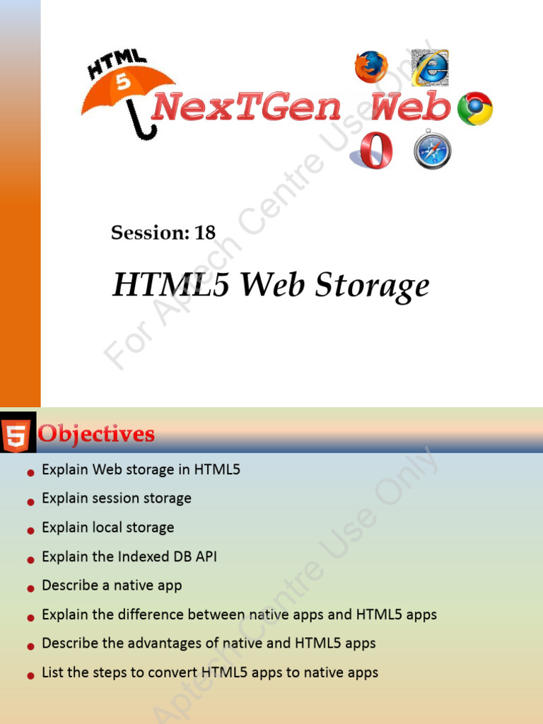 HTML5 Web Storage Overview and Usage | PDF | Http Cookie | World Wide Web