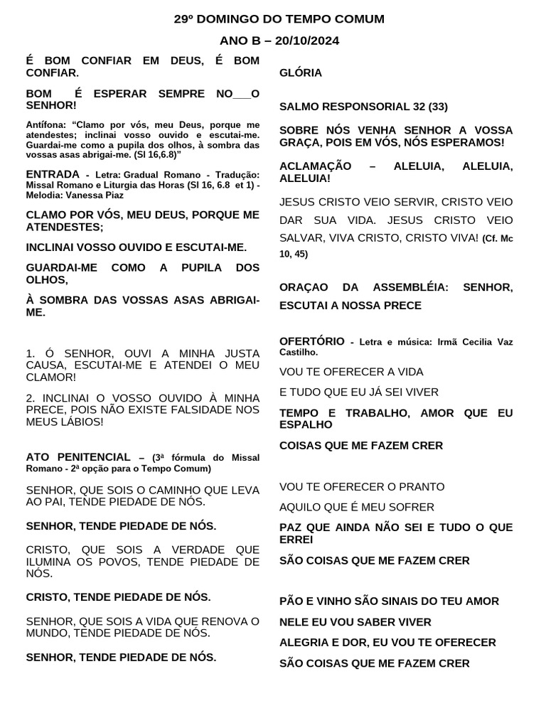 Cantos equipe 1 20 10 2024 25 c pias pdf amor eucaristia