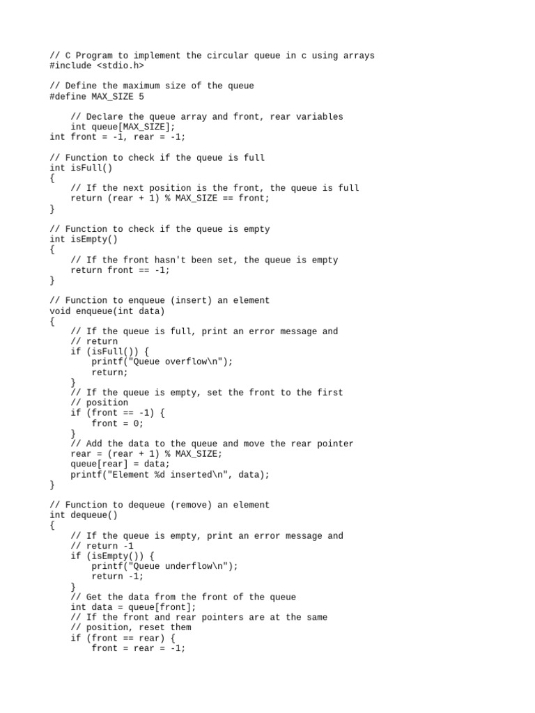 Circular Queue Implementation in C | PDF