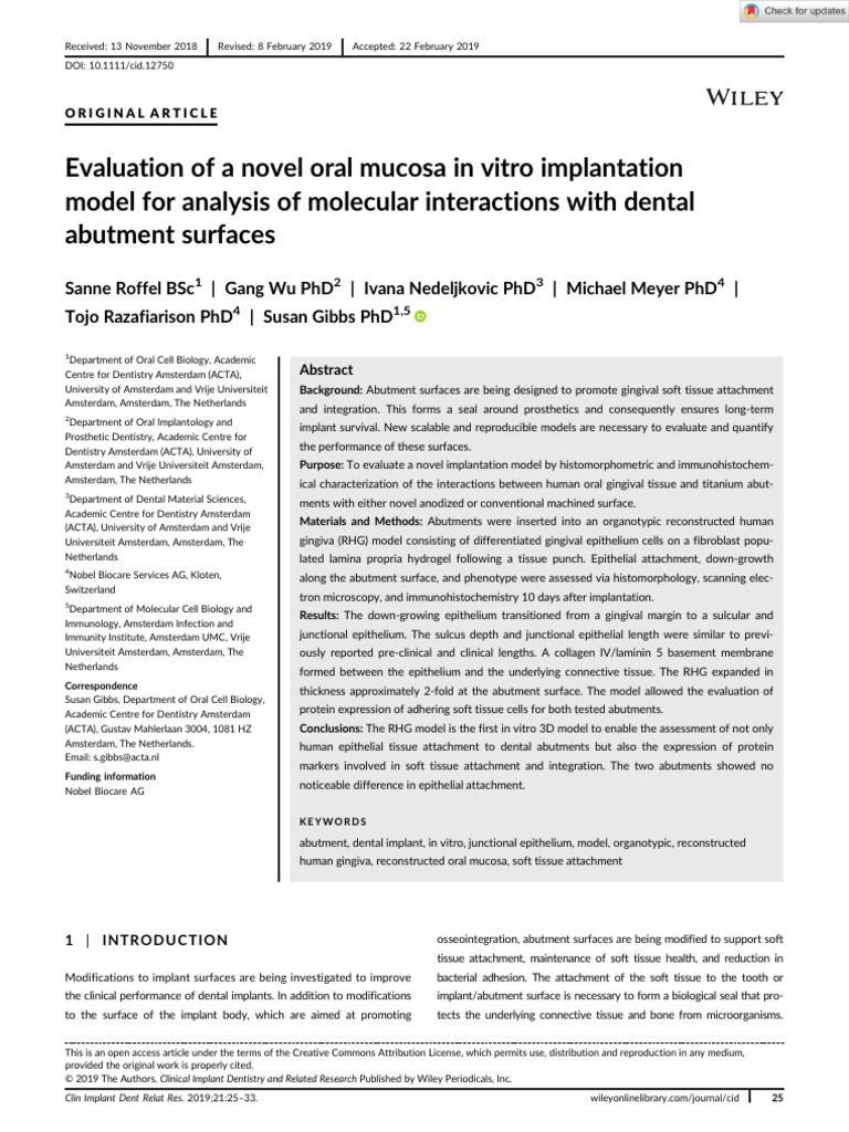 Clin Implant Dent Rel Res 2019 Roffel Evaluation Of A Novel Oral