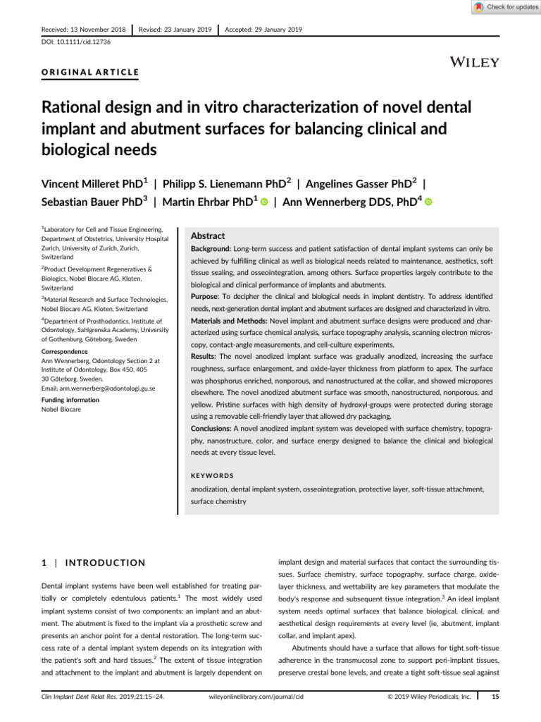 Clin Implant Dent Rel Res 2019 Milleret Rational Design And In