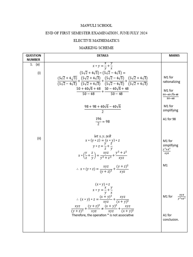 Marking Scheme For E-Maths 2024 - Mawuli School | PDF | Mathematics ...