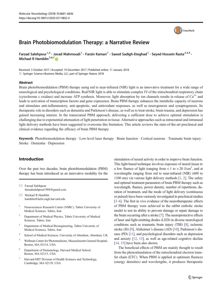 Brain Photobiomodulation Therapy | PDF | Mitochondrion | Cytochrome C