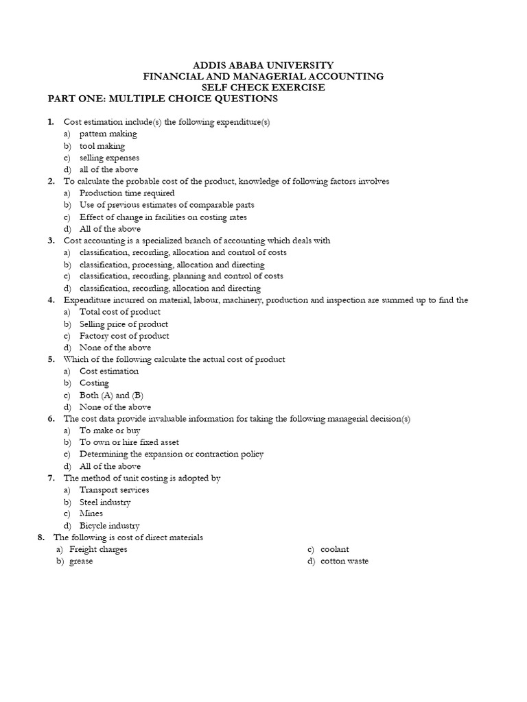 Financial and Managerial Accounting MCQs | PDF | Cost Of Goods Sold ...