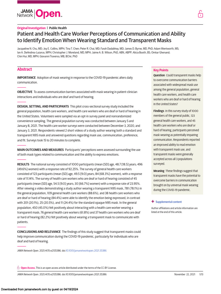 Patient and Health Care Worker Perceptions of Communication and Ability ...