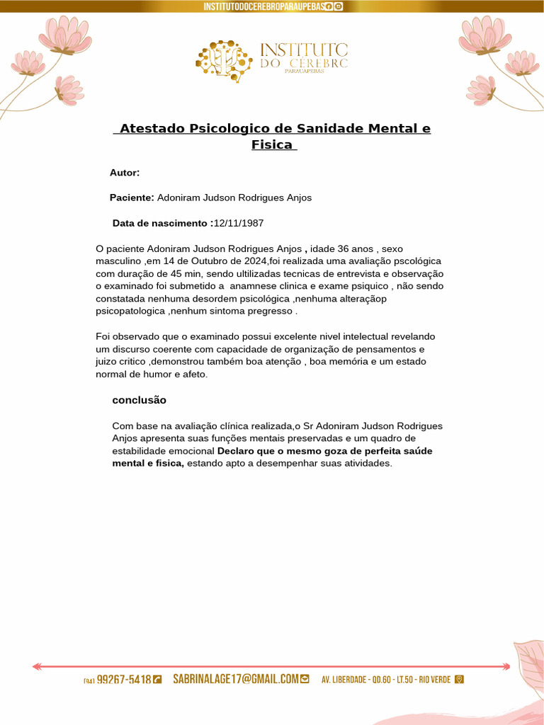 Atestado de Sanidade Mental e Física | PDF