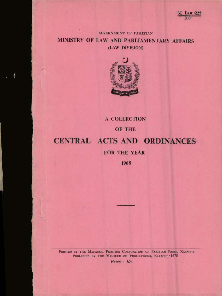 Central Acts and Ordinances: Ministry of Law and Parliamentary Affairs ...