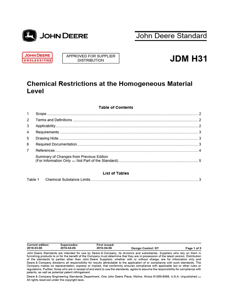 JDM H31: Chemical Restrictions Standard | PDF | Regulatory Compliance