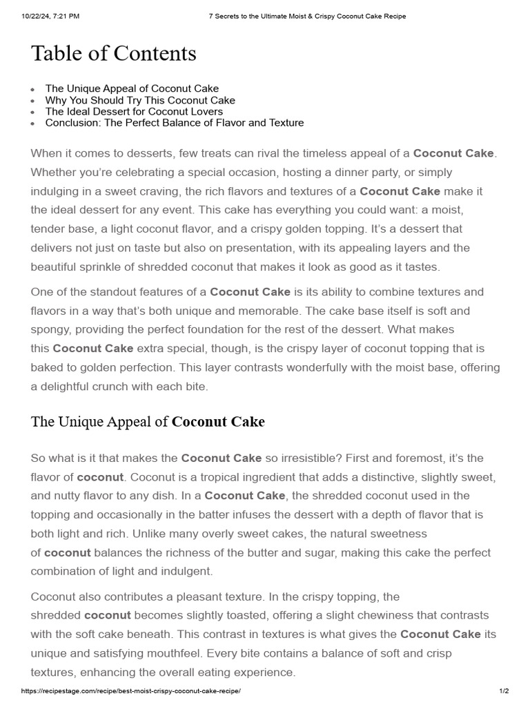7 Secrets To The Ultimate Moist & Crispy Coconut Cake Recipe | PDF ...