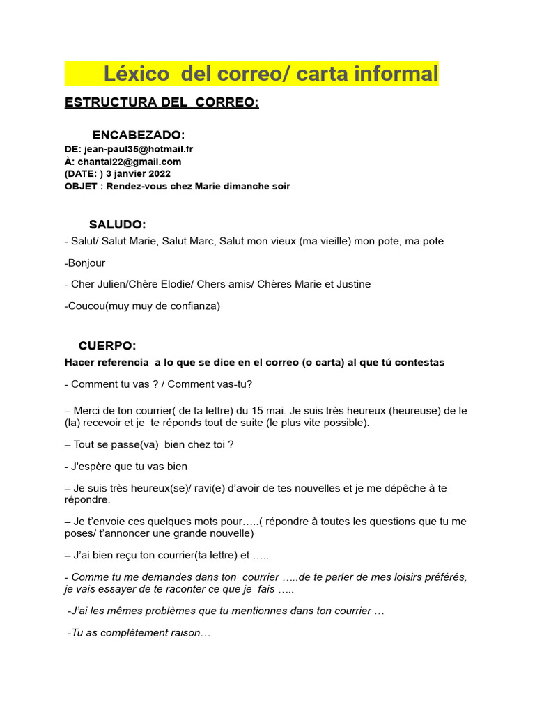 Guide de la lettre informelle | PDF