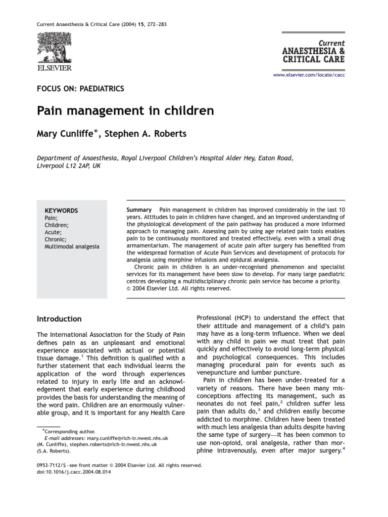 Pain Management in Children | PDF | Opioid | Analgesic