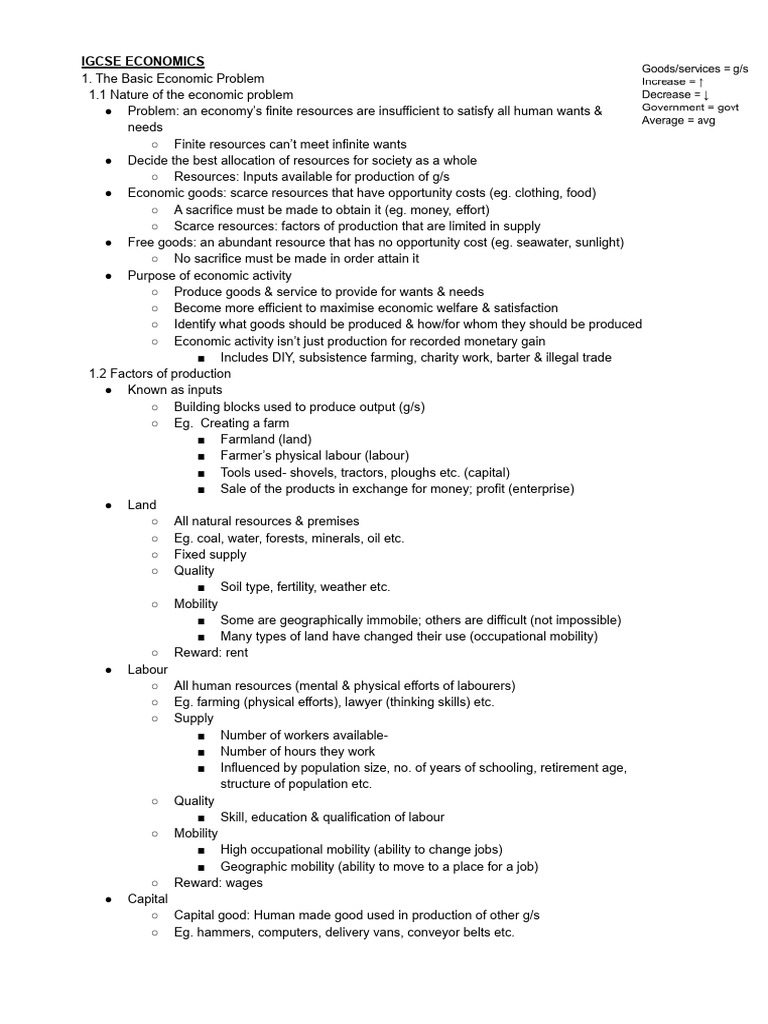 IGCSE Economics Study Guide 2024 | PDF | Demand | Economic Equilibrium