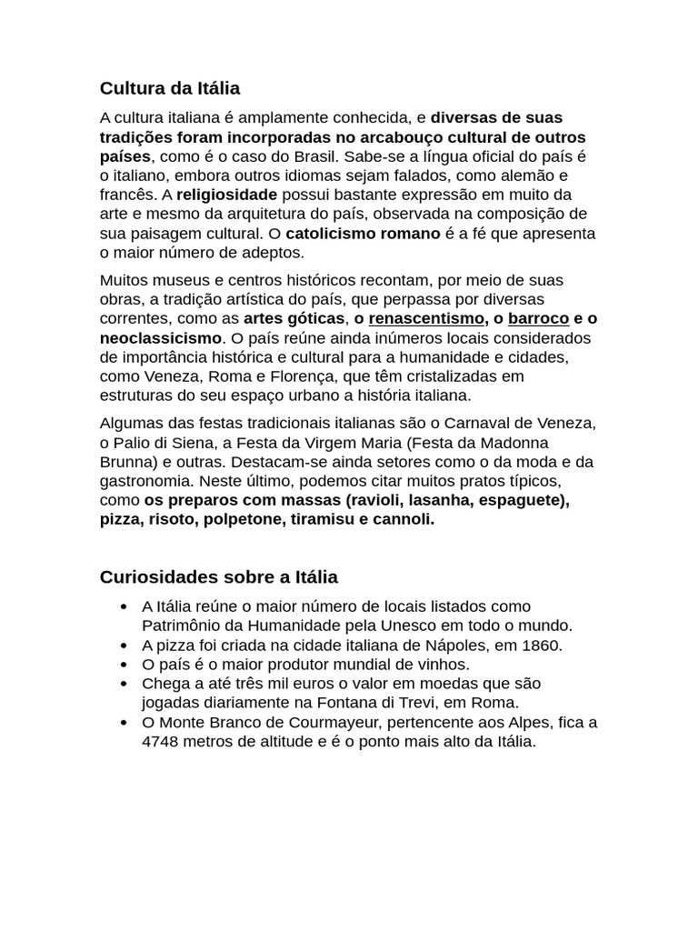 Cultura e Curiosidades da Itália | PDF