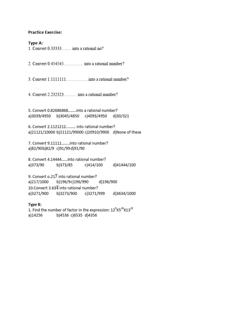Number System Practice Questions